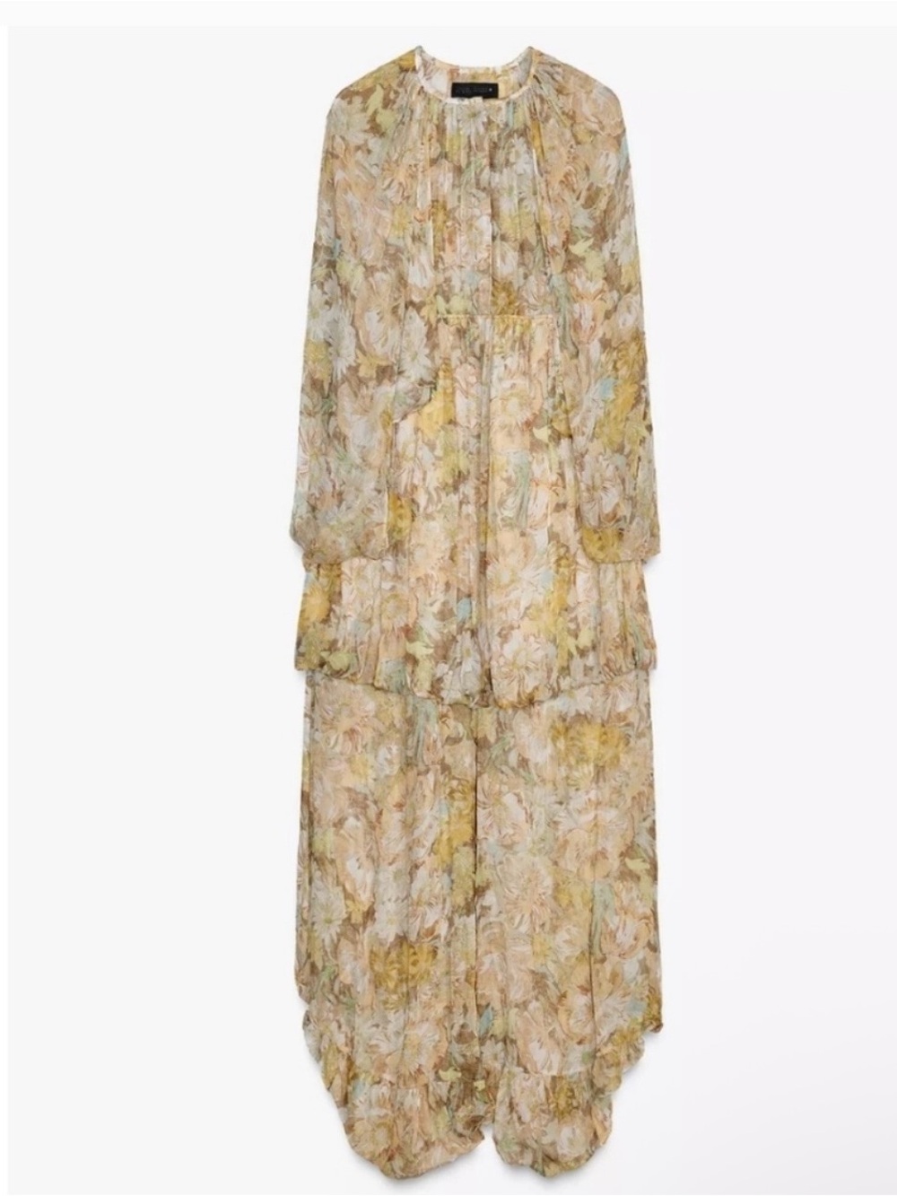 Zara Pastel Floral Maxi Dress in Beige and Yellow